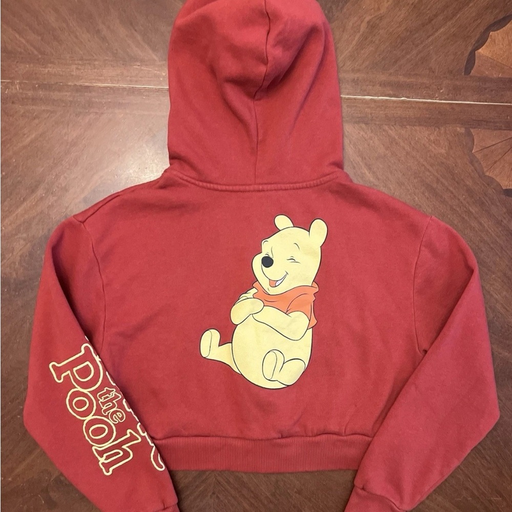 Disney Winnie The Pooh Crop Hoodie Sweater Full Zip Size M